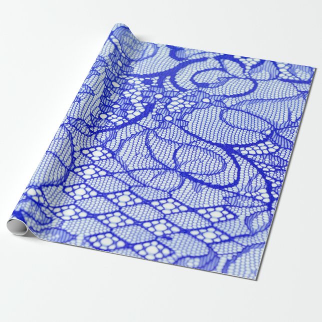 Papel De Presente Tecido de cadarço em azul. Patch Real Azul De Colh (Desenrolado)