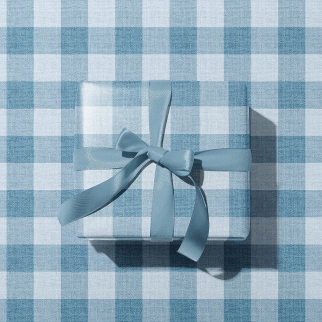 Papel De Presente Tecido de Linho Xadrez Búfalo Gingham Azul Pó (Criador carregado)