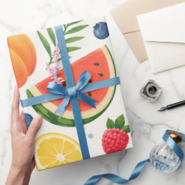Papel De Presente Tecido de Padrão de Frutas de Verão | Melancia Tro