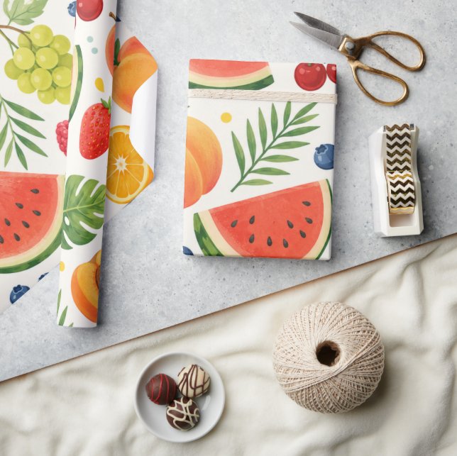 Papel De Presente Tecido de Padrão de Frutas de Verão | Melancia Tro (Artesanato)