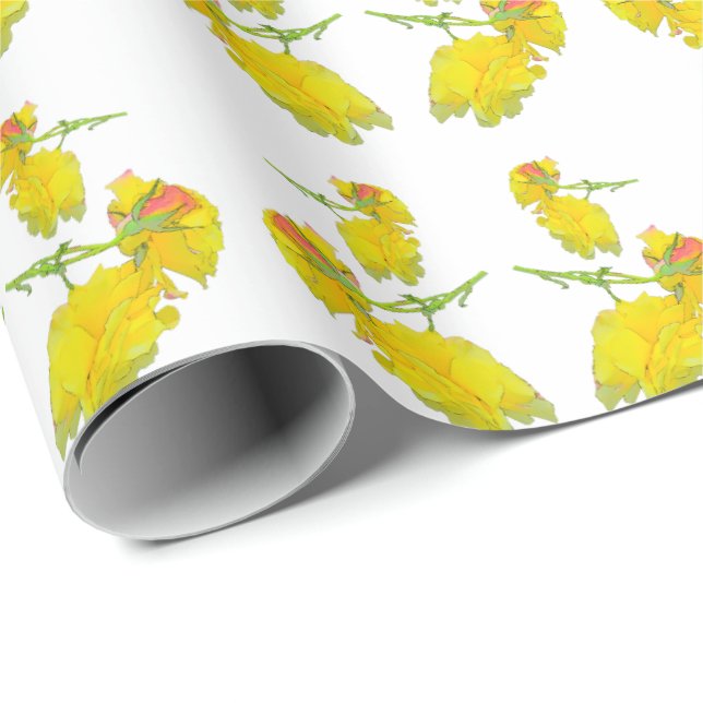 Papel De Presente Tecido de Rosa Amarelo. (Ponta do rolo)