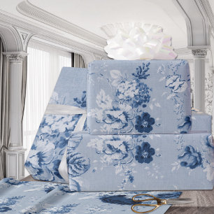 Papel De Presente Tecido de Tois Floral Indígo Azul Tone Vintage n.