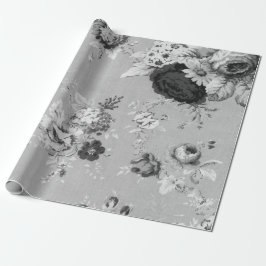 Papel De Presente Tecido Floral de Vintage Branco Preto n.o 5