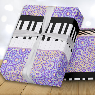 Papel De Presente Teclas de Piano Padrão Lilás Bonito