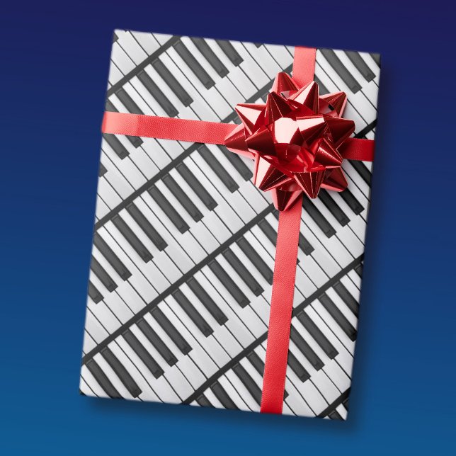 Papel De Presente Teclas de Piano Preto e Branco (Criador carregado)