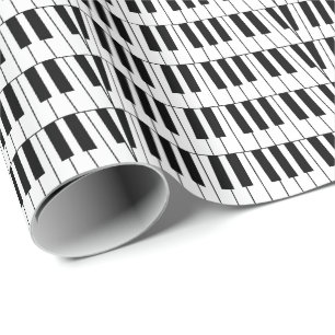 Papel De Presente Teclas de Piano Preto e Branco Pianista Músico