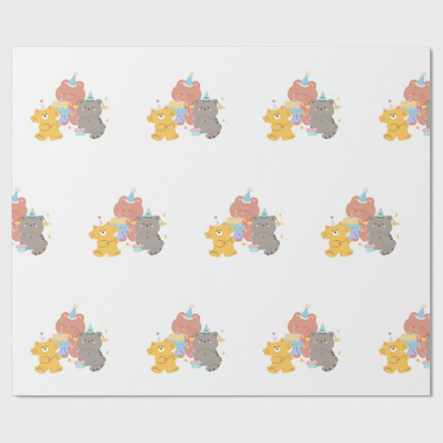 Papel De Presente Teddy Bear Birthday Party  (Aberto)