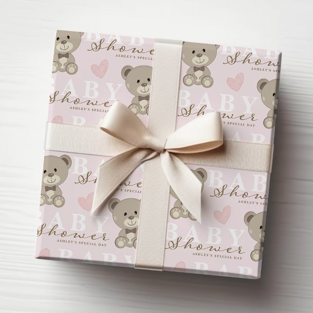 Papel De Presente Teddy Bear CHÁ DE FRALDAS Rosa (Criador carregado)