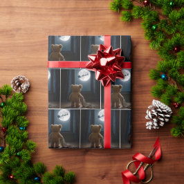 Papel De Presente Teddy Bear Watching Santa Claus and Reindeer
