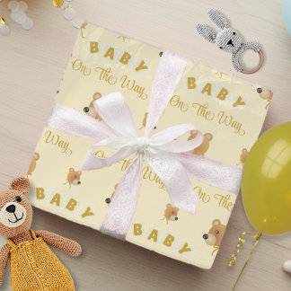 Papel De Presente Teddy Bear With Gold Cream Text Baby Shower