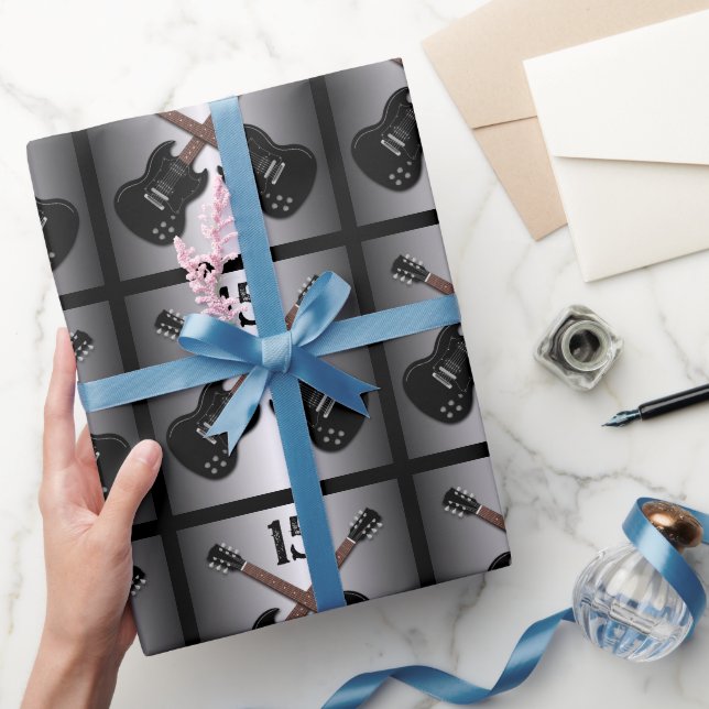 Papel De Presente Teen Boys Electric Guitar Black Birthday Wrap (Presentear)