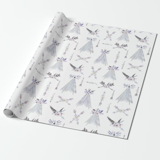 Papel de Presente Teepee Tribal Boho (Desenrolado)