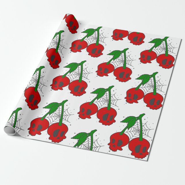Papel De Presente teia-aranha-teia-aranha-rockabilly-cereja-crânio (Desenrolado)