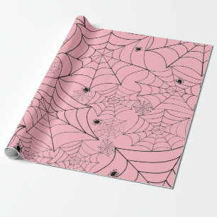 Papel De Presente teia-de-aranha-do-halloween pastel rosa
