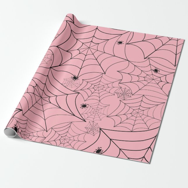 Papel De Presente teia-de-aranha-do-halloween pastel rosa (Desenrolado)
