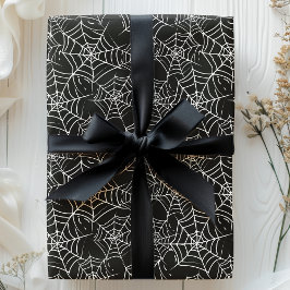 Papel De Presente Teia de Aranha Preta e Branca de Halloween