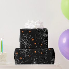 Papel De Presente Teias de Aranha e Pontos Modernos Preto Halloween