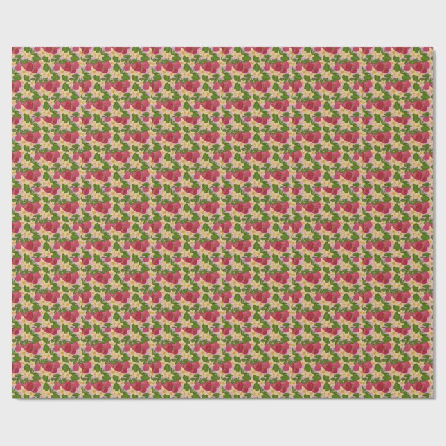 Papel De Presente Tela com Padrão Floral e Morango Doce (Aberto)