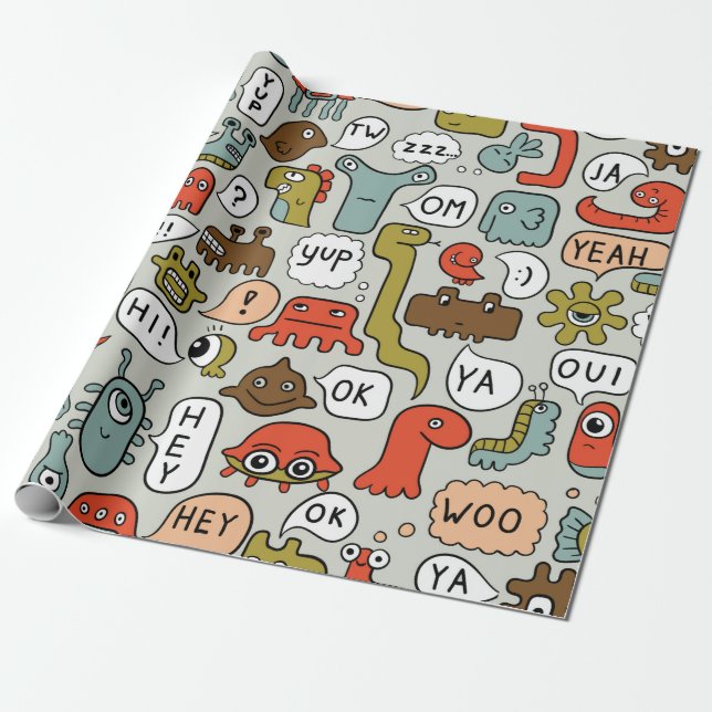 Papel De Presente tela de fundo contínua com monstros bonitos de des (Desenrolado)