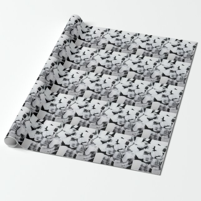 Papel De Presente Tela pintada abstrata preta e branca. (Desenrolado)