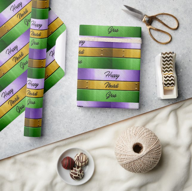Papel De Presente Tema arrojado de Mardi Gras da SlipperyJoe roxo do (Artesanato)