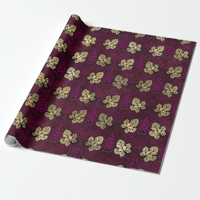 Papel De Presente Tema "Burgundy Plum" e "Dourado Wine" (Desenrolado)