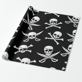 Papel De Presente Tema Caveira e Ossos de Navio Pirata