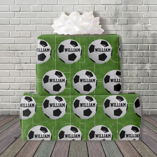 Papel De Presente Tema da Bola do Futebol Adicionar Nome Aniversário