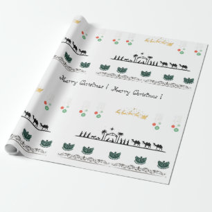 Papel De Presente Tema da natividade, vermelho, ouro, barroco verde