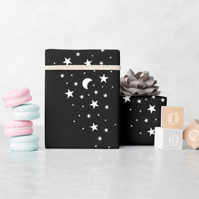 Papel De Presente Tema das Estrelas Brancas Celestiais (Chá de bebê)