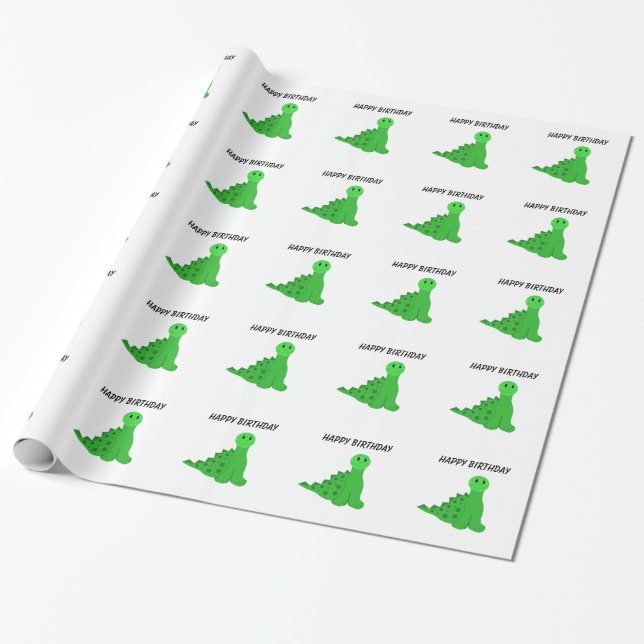 Papel De Presente Tema de aniversário dos dinossauros verdes (Desenrolado)