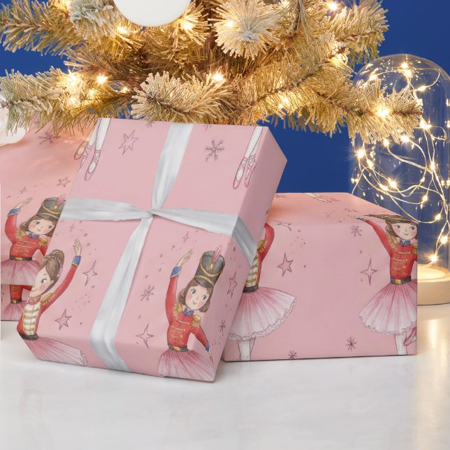 Papel De Presente Tema de Ballet de Noz Nutcracker Rosa para Meninas (Feriados)
