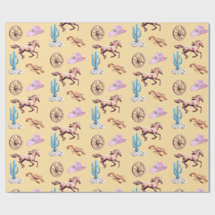 Papel De Presente Tema de Cowgirl Western de Algodão Doce Arte de Fe
