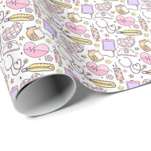 Papel De Presente Tema de Enfermeira Rosa Fofo para Equipe Médica