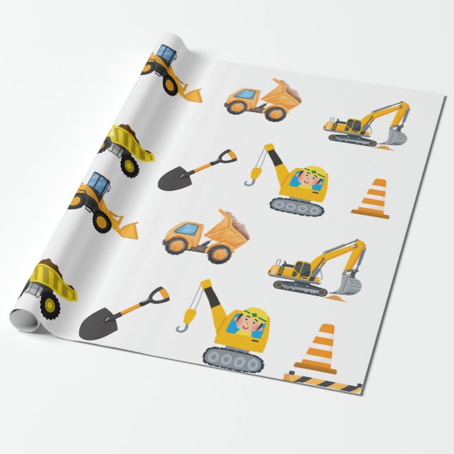 Papel De Presente Tema de Festa de Aniversário de Construção para Me (Desenrolado)