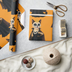 Papel De Presente Tema de Halloween para amantes de gatos siameses