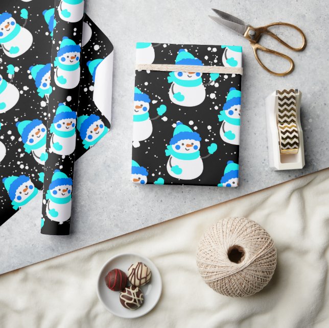 Papel De Presente Tema de Natal "Bleu Snowman" (Artesanato)