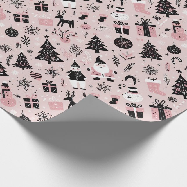 Papel De Presente Tema de Natal rosa e preto (Ponta)