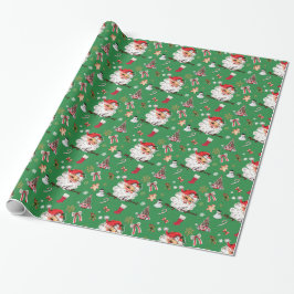 Papel De Presente Tema de Natal Verde para Papais noeis Vintage