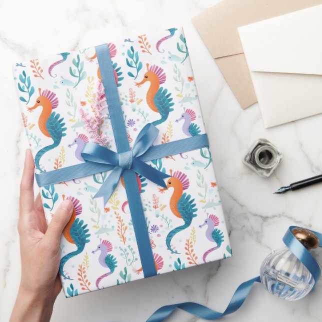 Papel De Presente Tema de praia do oceano tropical úmido (Presentear)