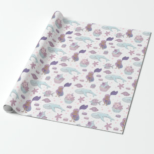 Papel De Presente Tema de Sereia Negra Festa de aniversário Roxo