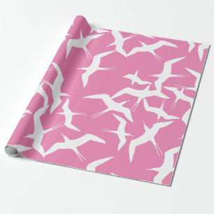 Papel De Presente Tema do Céu Cor-de-Fundo Rosa das Aves Brancas
