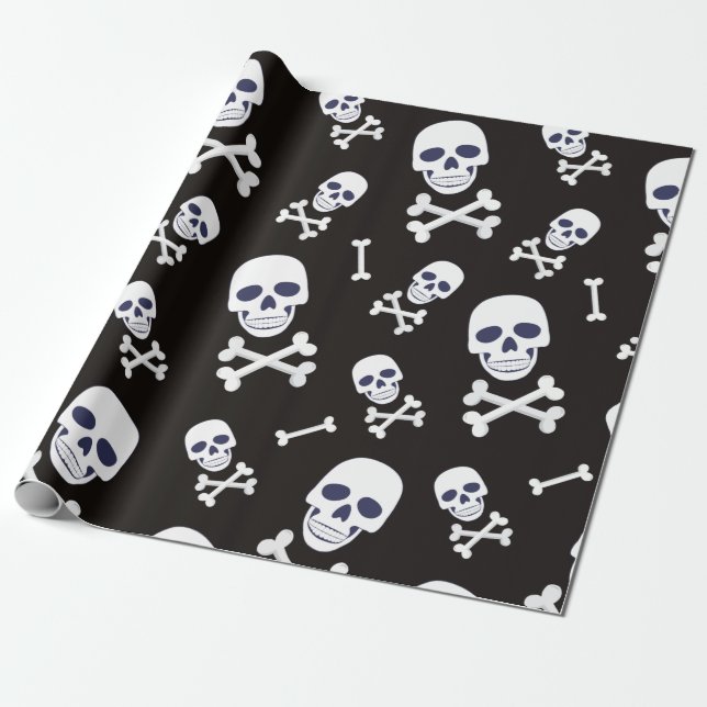 Papel De Presente tema do crânio de pirata e espinhas cruzadas (Desenrolado)