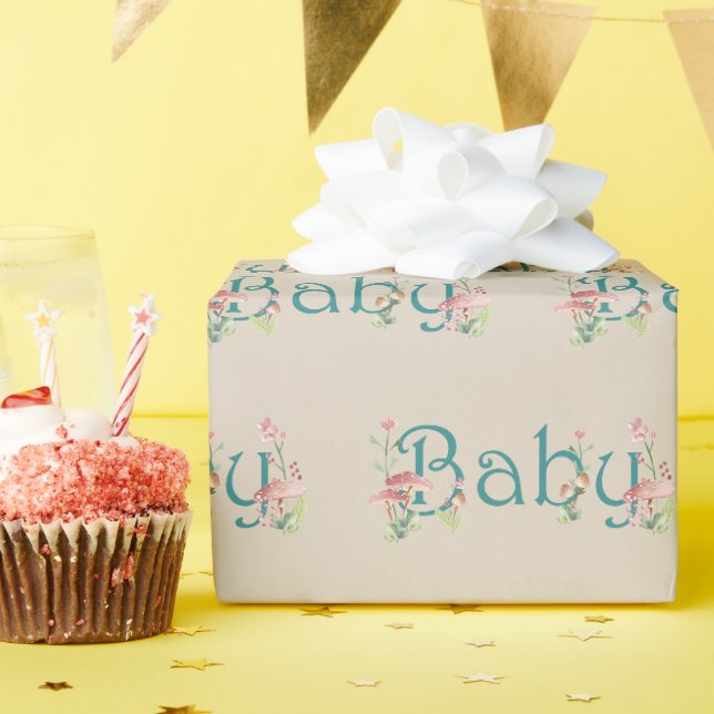 Papel De Presente Tema Floresta Caprichosa com Chuveiro de Bebê Cogu (Festa de aniversário)
