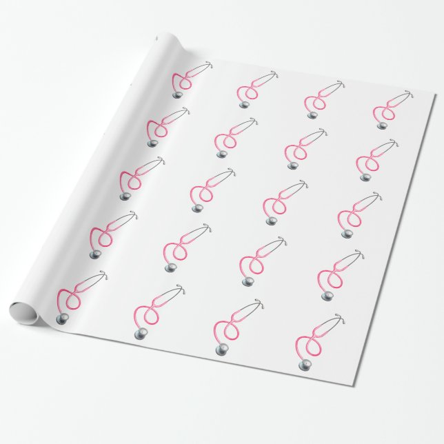 Papel De Presente Tema Médico do Estetoscópio Rosa Clássico (Desenrolado)