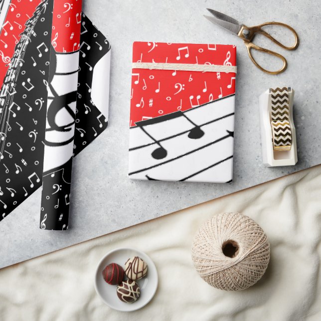 Papel De Presente tema musical vermelho e preto (Artesanato)