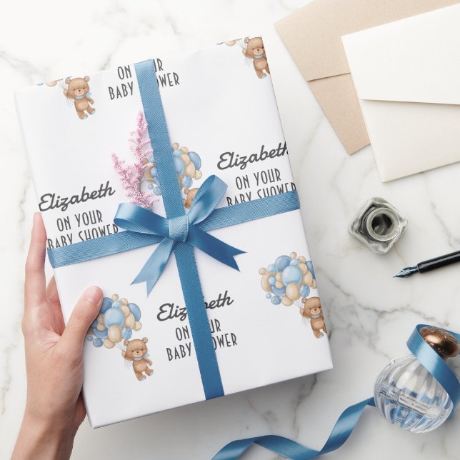 Papel De Presente Tema Personalizado do Balão do Urso do chá de fral (Criador carregado)