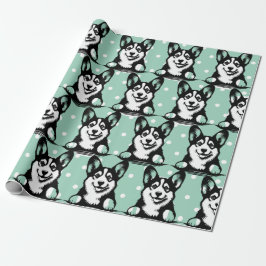 Papel De Presente Tema Personalizado Verde de Peeking Corgi