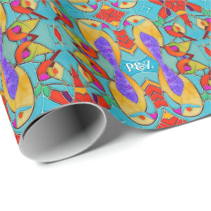 Papel De Presente Tema Pintado do Pássaro do Amor Azulejos Mosaicos 