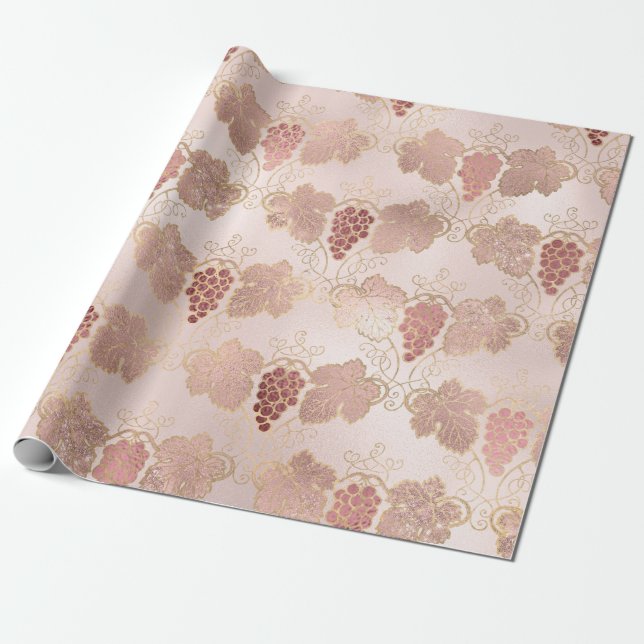 Papel De Presente Tema Rose Gold e Blush French Wine (Desenrolado)